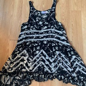 Free People Trapeze Slip  - Black + White Flowers